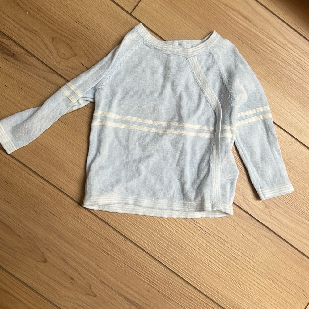 Angel Dear Knit Top in Light Blue with White Piping; size 0-3 months